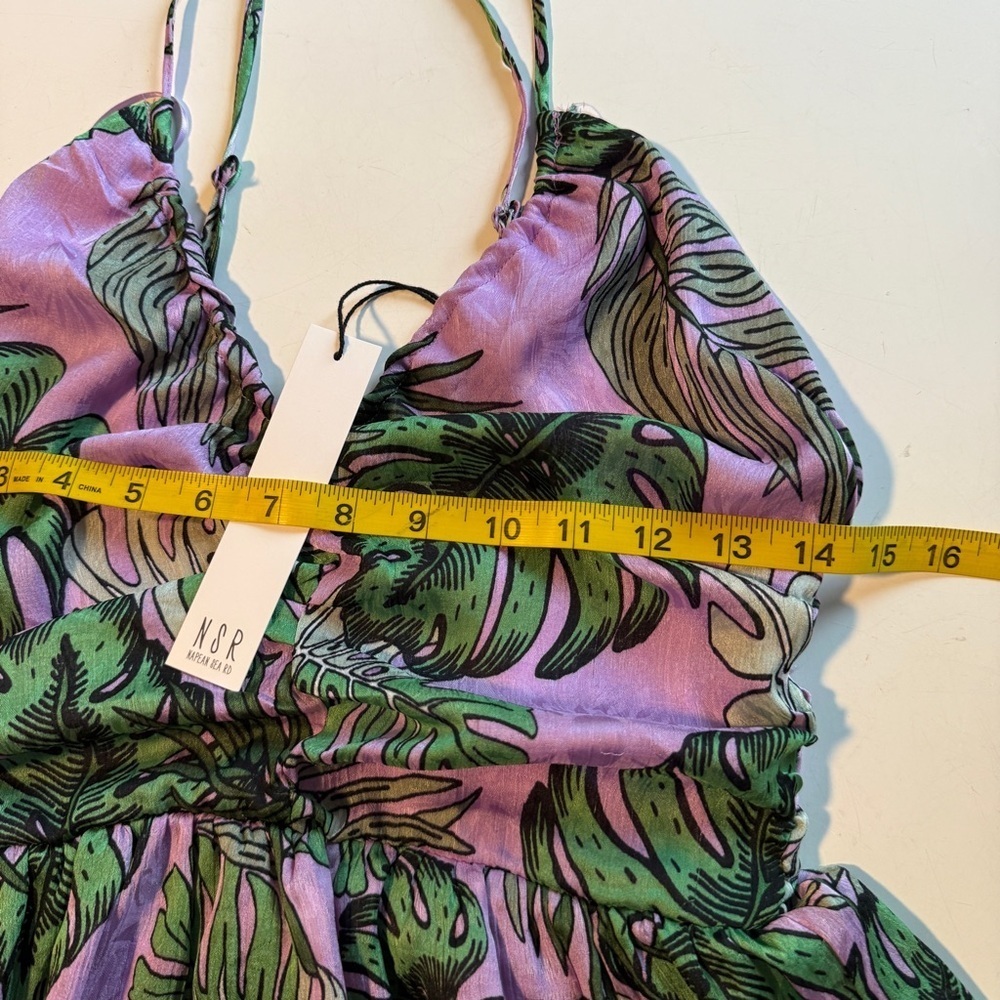 NSR Palm Print Ruffle Tiered Midi Dress NWT In Tropical Print S - Picture 9 of 11